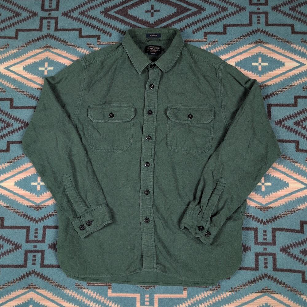 Pendleton Burnside Flannel Button Down Shirt XL 100% Cotton Green Outdoor Hiking
